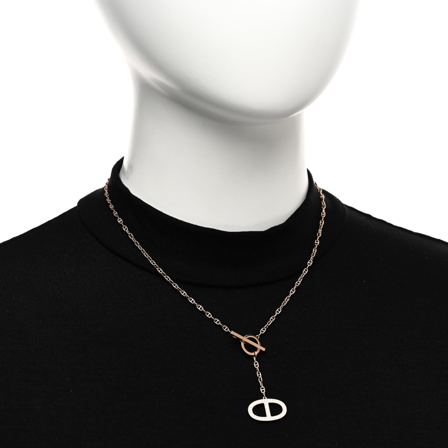 18K Rose Gold Diamond GM Chaine D'Ancre Contour Pendant Necklace ST