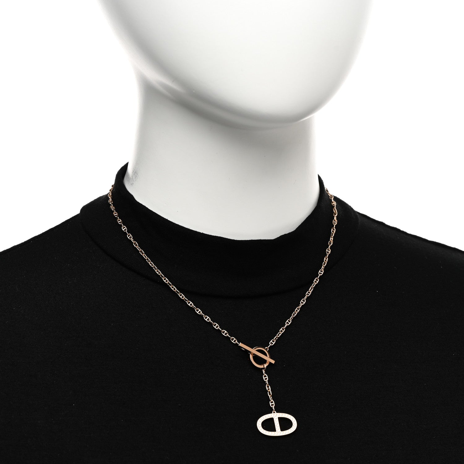 Hermes 18K Rose Gold Diamond GM Chaine D'Ancre Contour Pendant Necklace ST 2 of 4