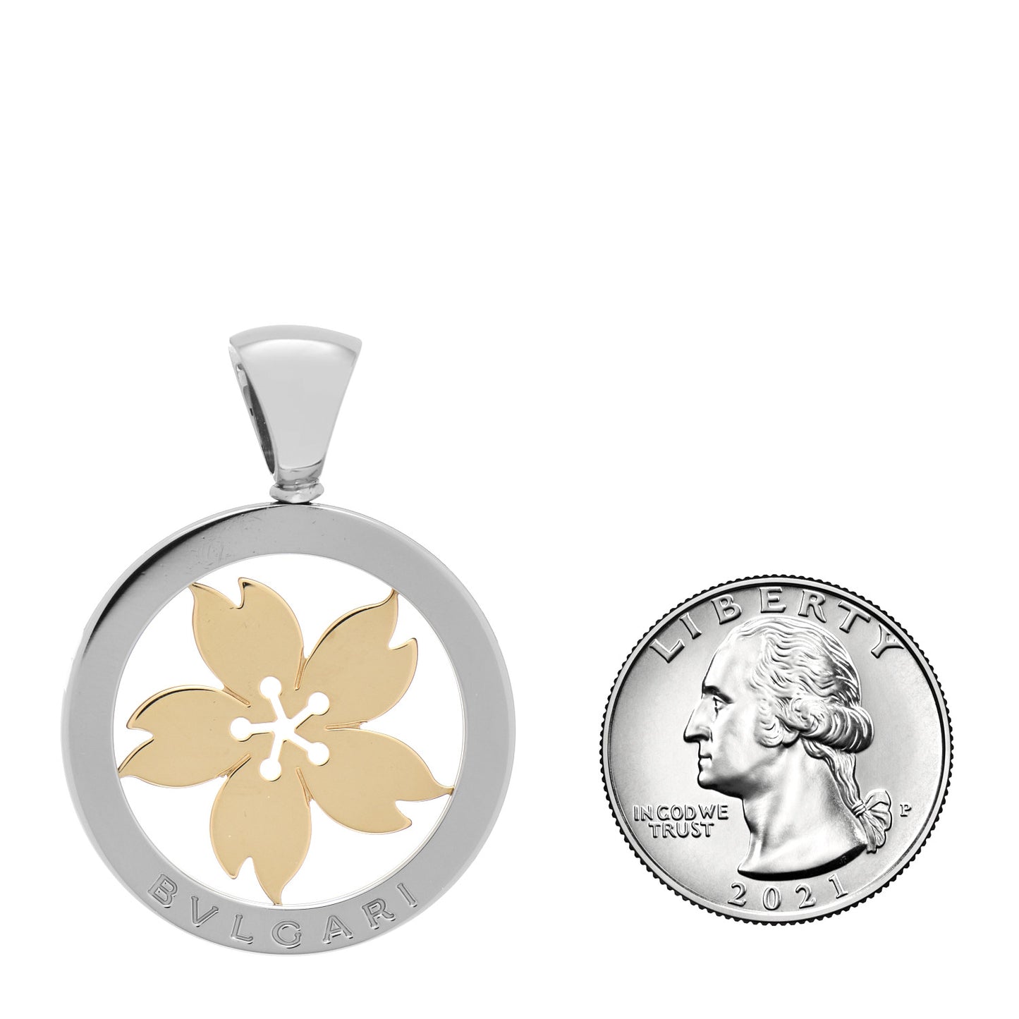 Stainless Steel 18K Yellow Gold Large Tondo Sakura Flower Pendant