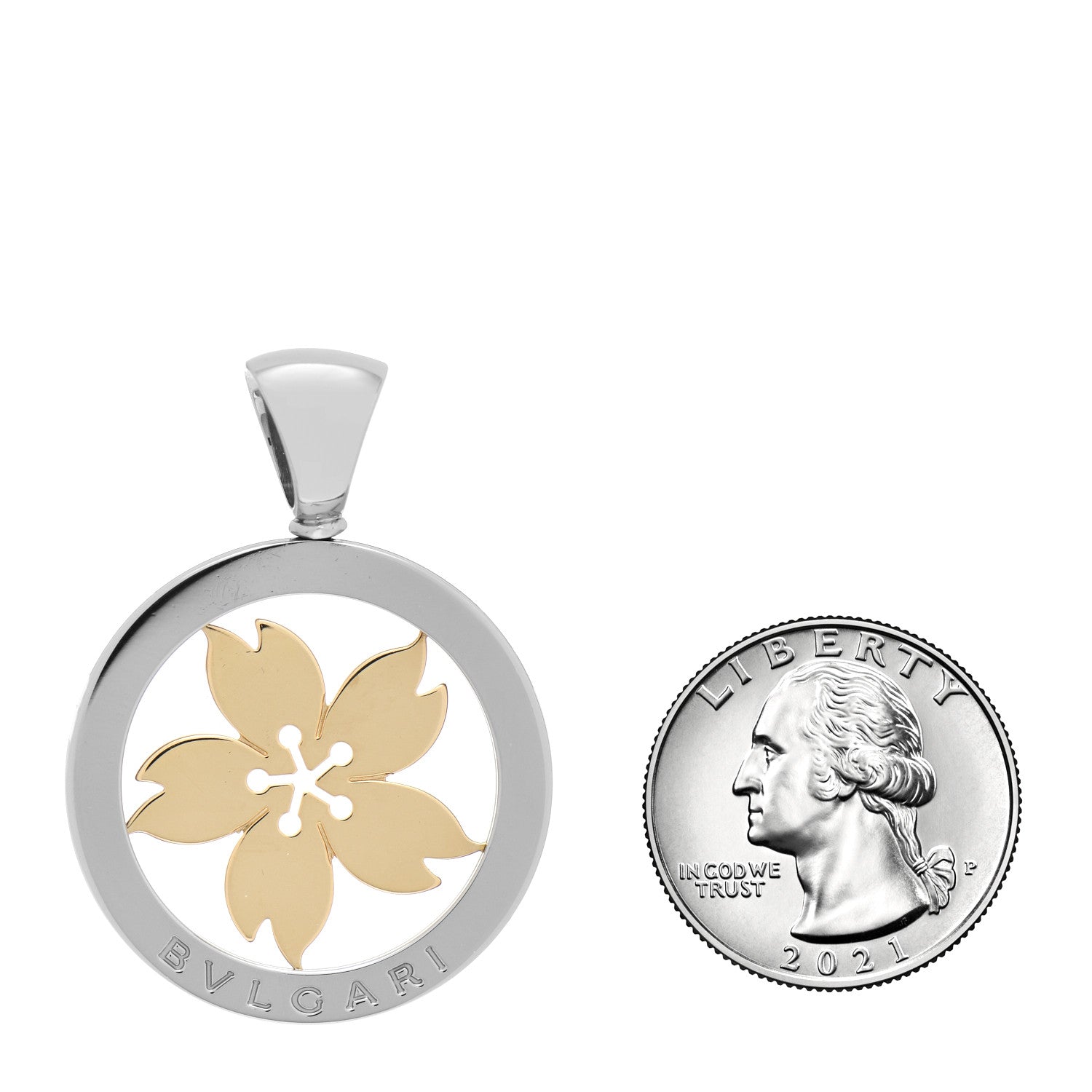 Bulgari Stainless Steel 18K Yellow Gold Large Tondo Sakura Flower Pendant 2 of 3