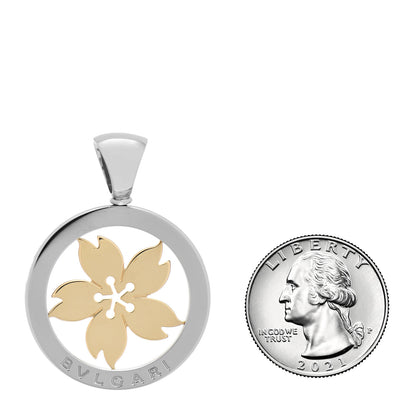 Bulgari Stainless Steel 18K Yellow Gold Large Tondo Sakura Flower Pendant 2 of 3