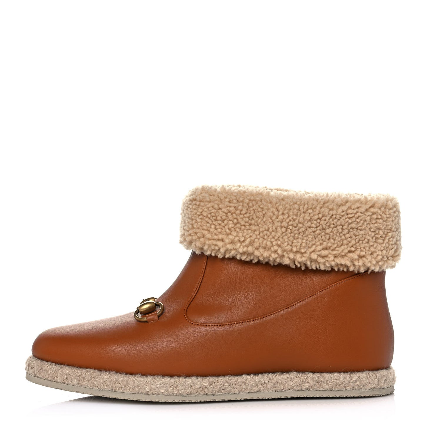 Calfskin Wool Womens Fria Horsebit Ankle Boots 40 New Caramel Butterscotch