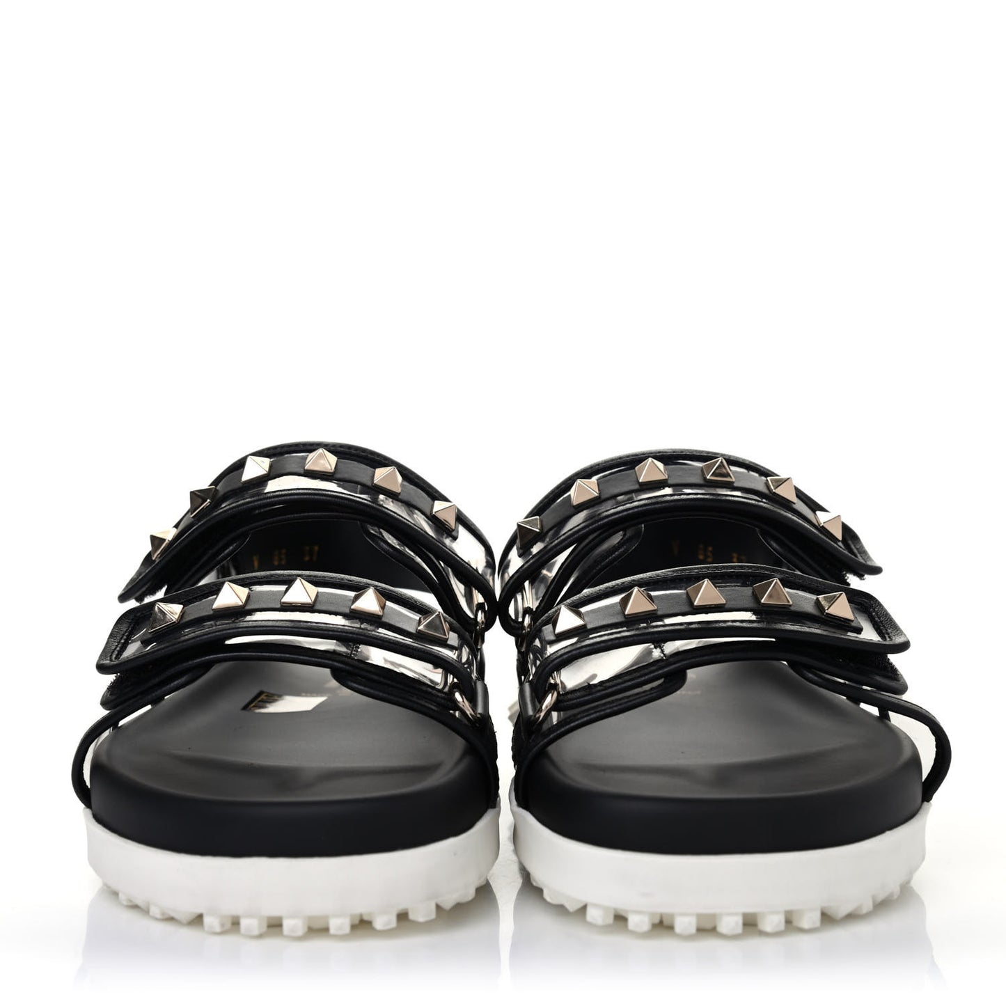 Calfskin PVC Rockstud Velcro Sandals 37 Black White