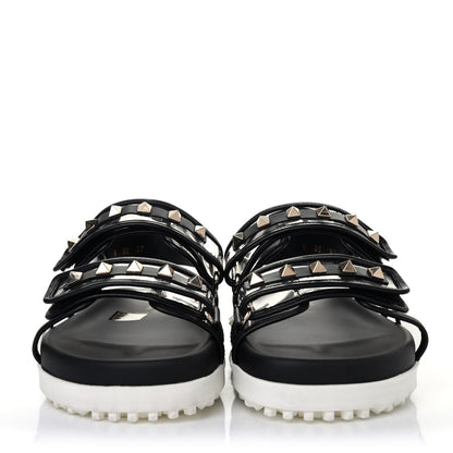 Valentino Garavani Calfskin PVC Rockstud Velcro Sandals 37 Black White 2 of 4