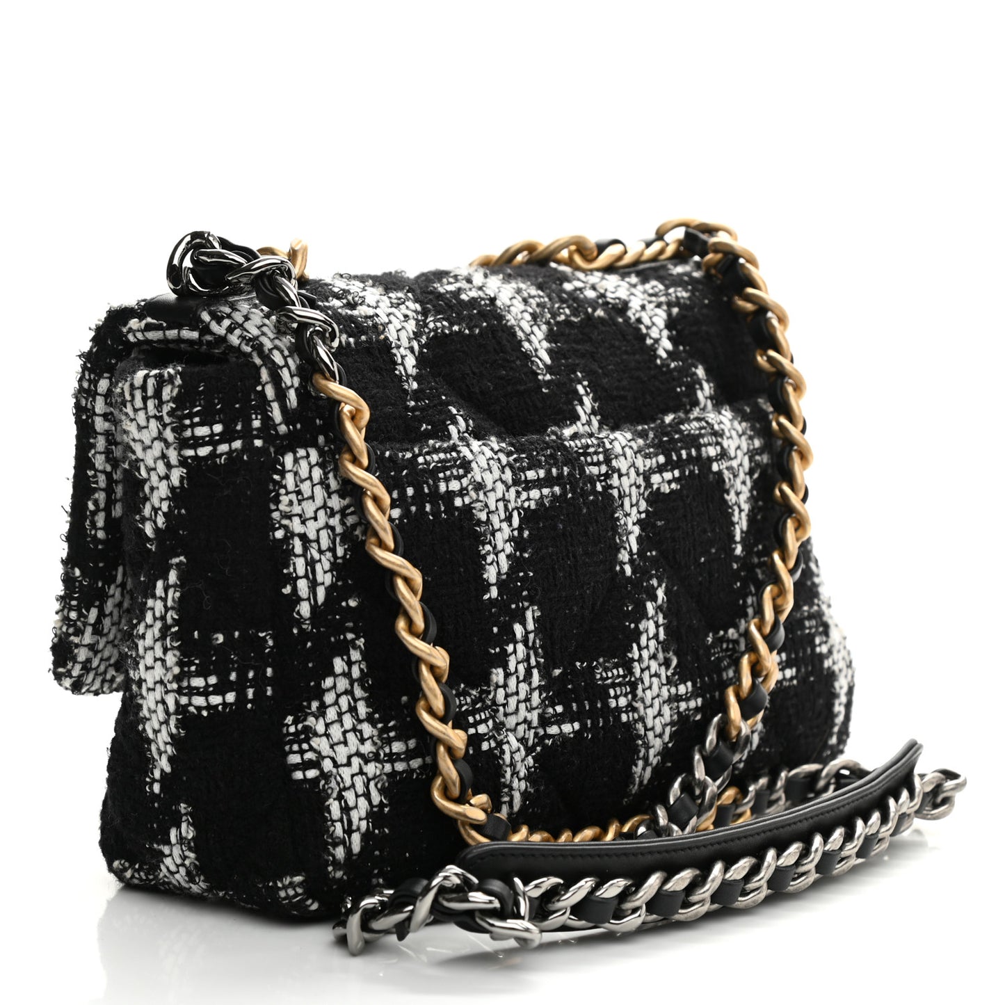 Tweed Quilted Medium Chanel 19 Flap Black White