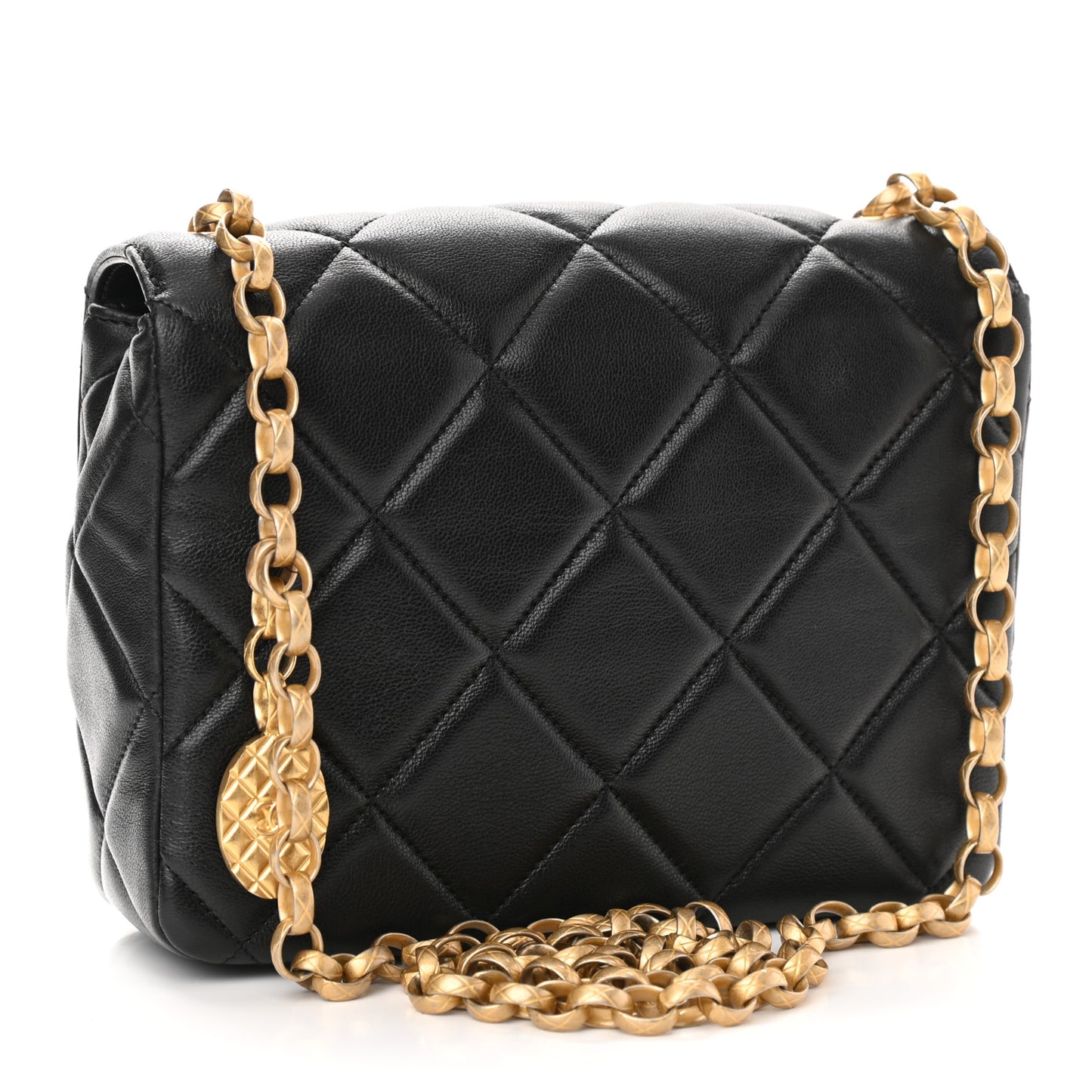Lambskin Quilted Mini Logo Square Flap Black