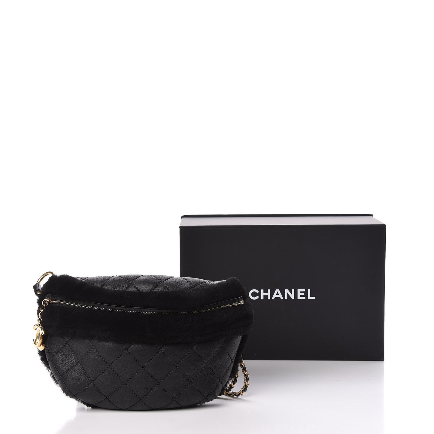 Calfskin Fur Quilted Waist Bag Fanny Pack Black