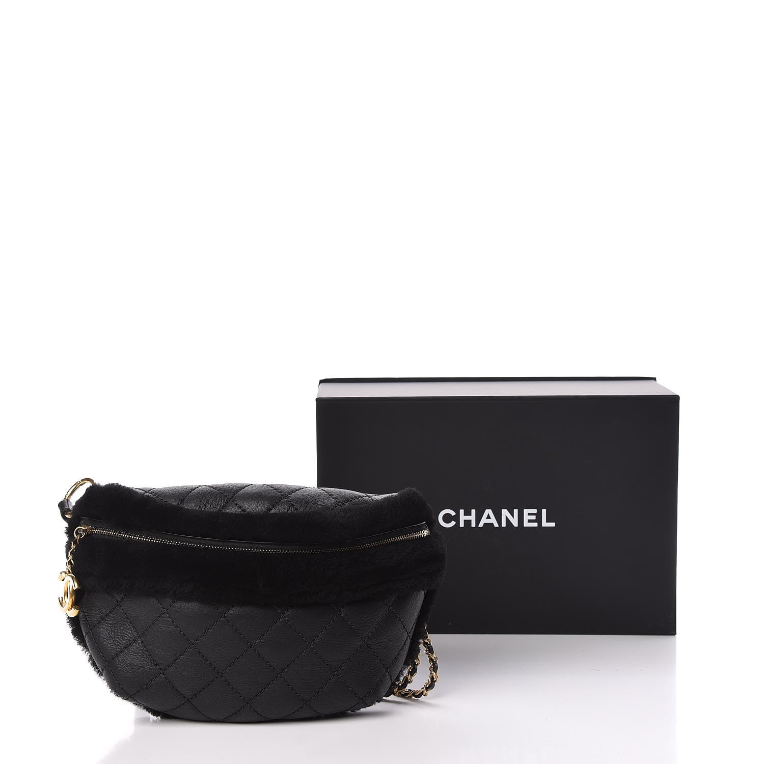 Chanel Calfskin Fur Quilted Waist Bag Fanny Pack Black 11 of 11