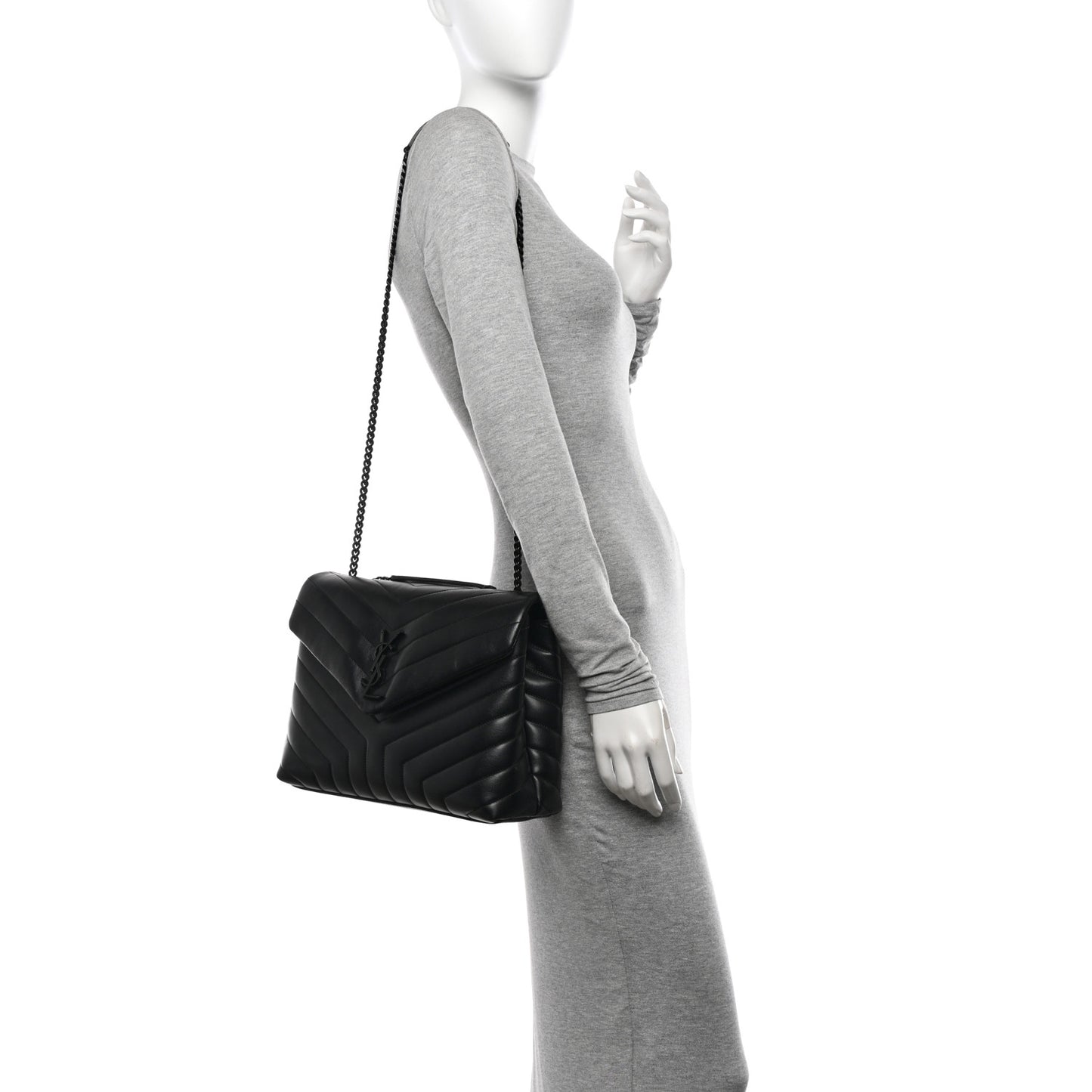 Calfskin Y Quilted Monogram Monochrome Medium Loulou Chain Satchel Black