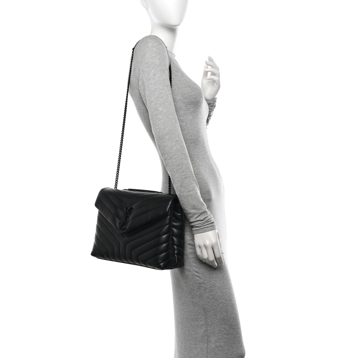 Saint Laurent Calfskin Y Quilted Monogram Monochrome Medium Loulou Chain Satchel Black 2 of 12