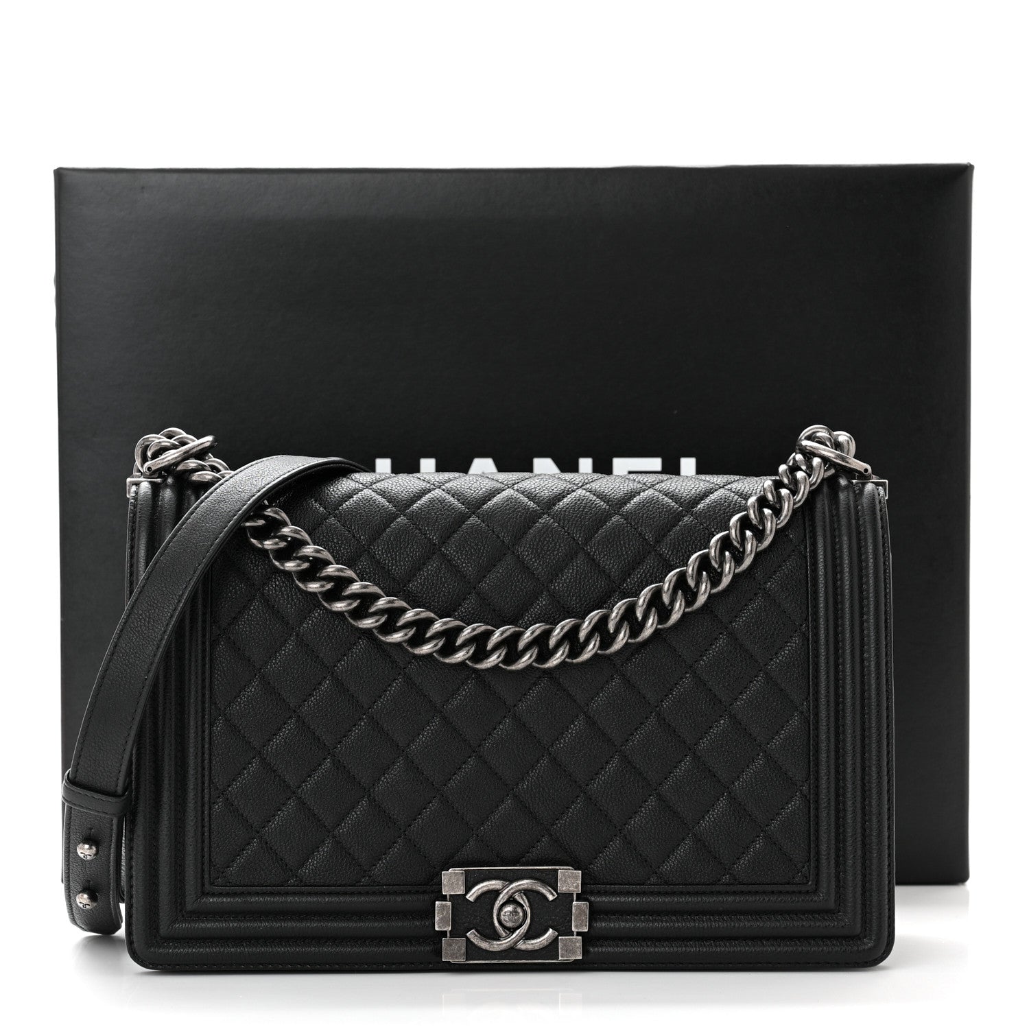 Chanel Grained Calfskin Quilted New Medium Boy Flap Black 11 of 11