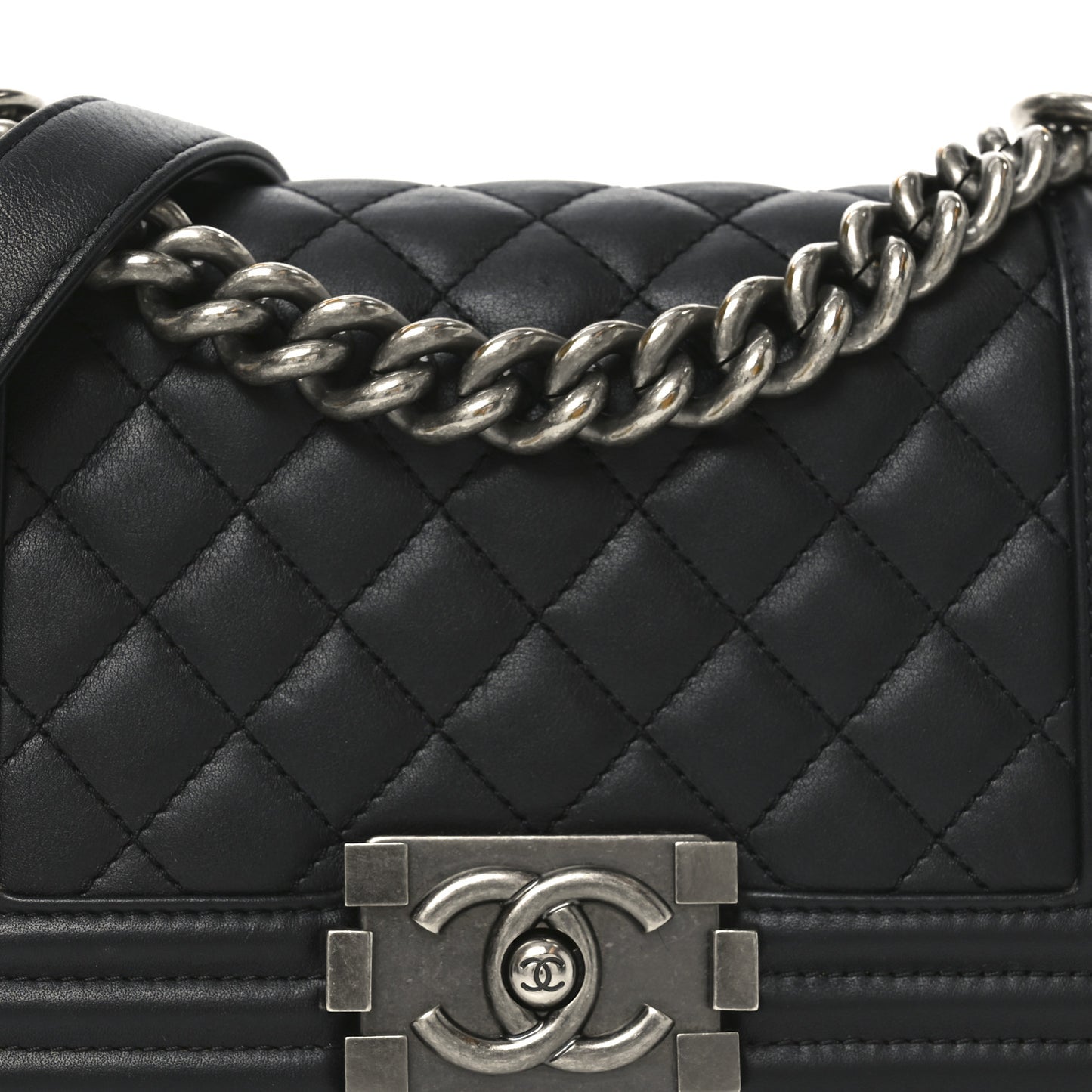 Lambskin Quilted Small Boy Flap Black
