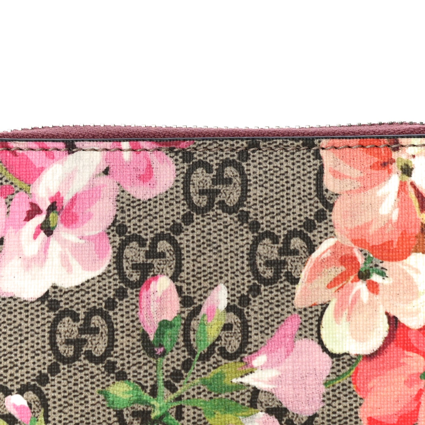 GG Supreme Monogram Blooms Zip Around Card Case Wallet Beige Multicolor Dry Rose