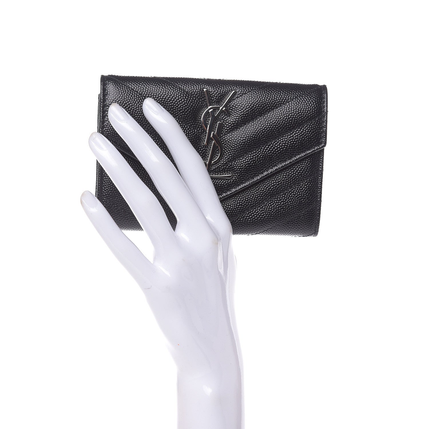Saint Laurent Grain De Poudre Matelasse Chevron Small Monogram Envelope Wallet Black 2 of 7