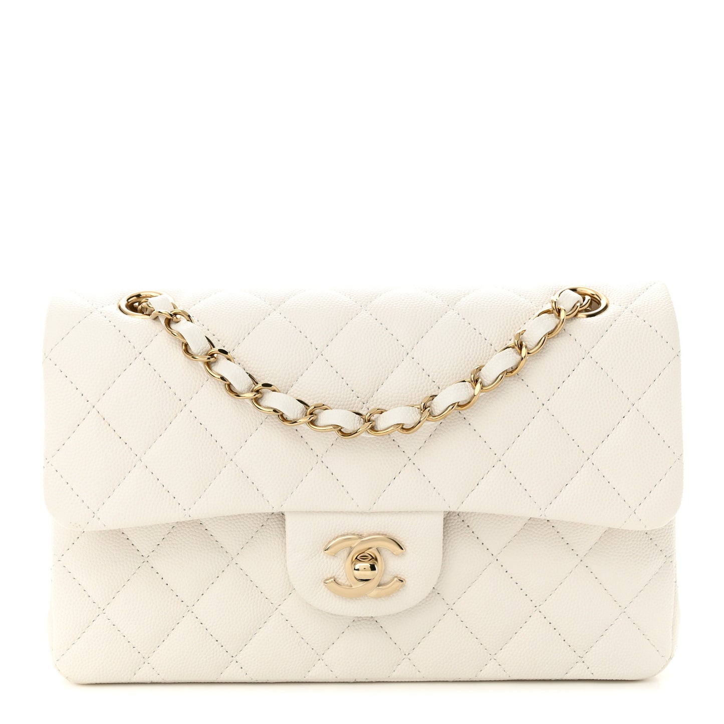 Caviar Quilted Small Double Flap White