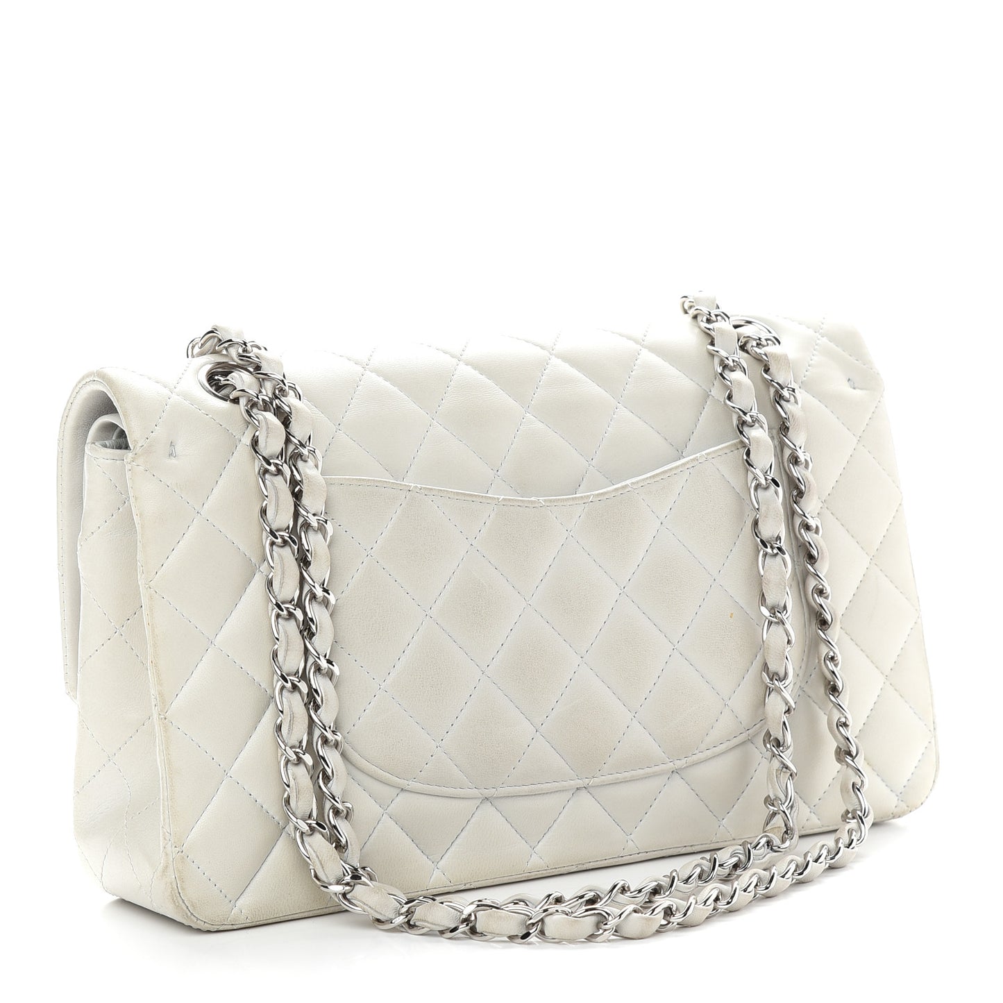 Lambskin Quilted Medium Double Flap Grey