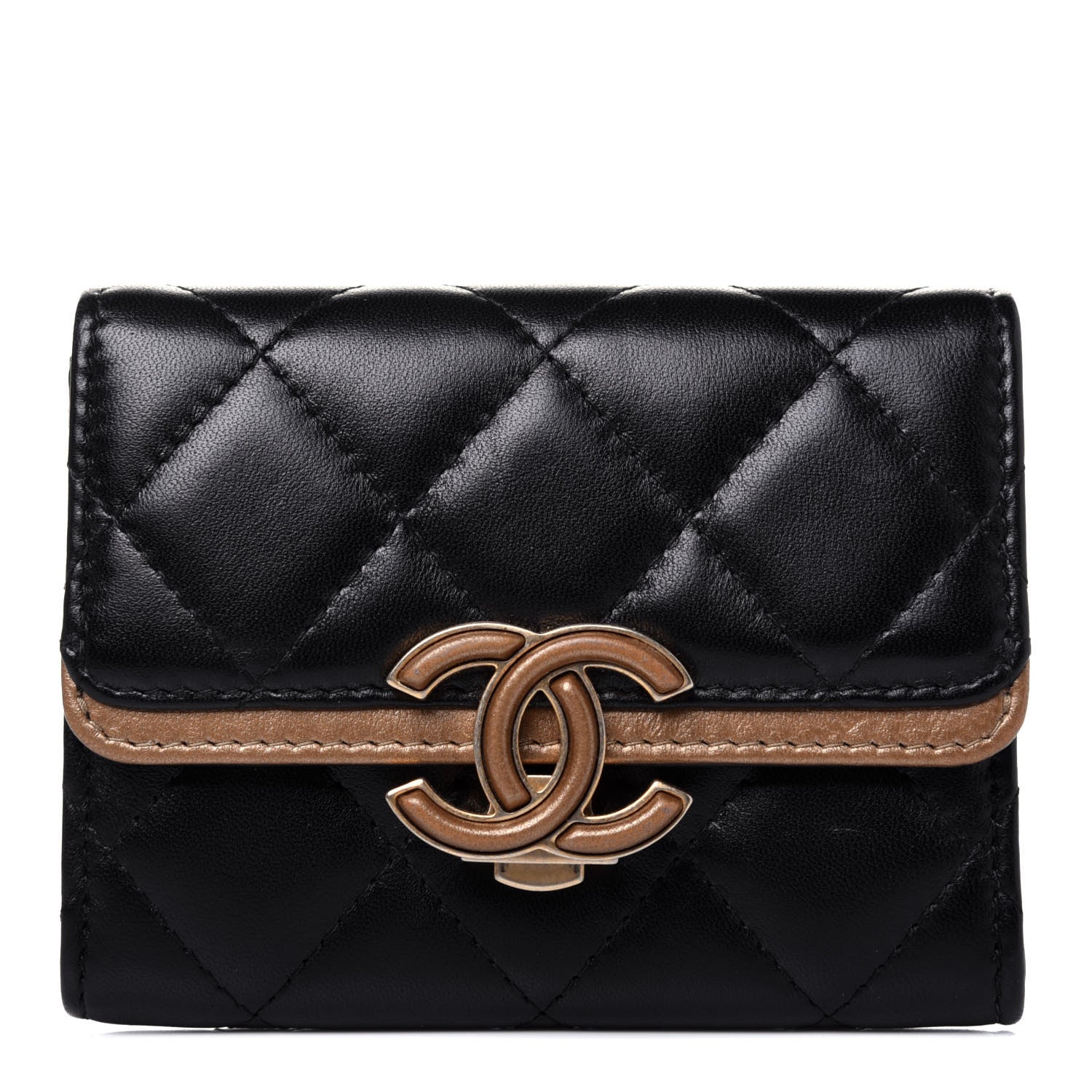 Chanel Lambskin Quilted CC Chic Flap Card Holder Black Gold 1 of 13