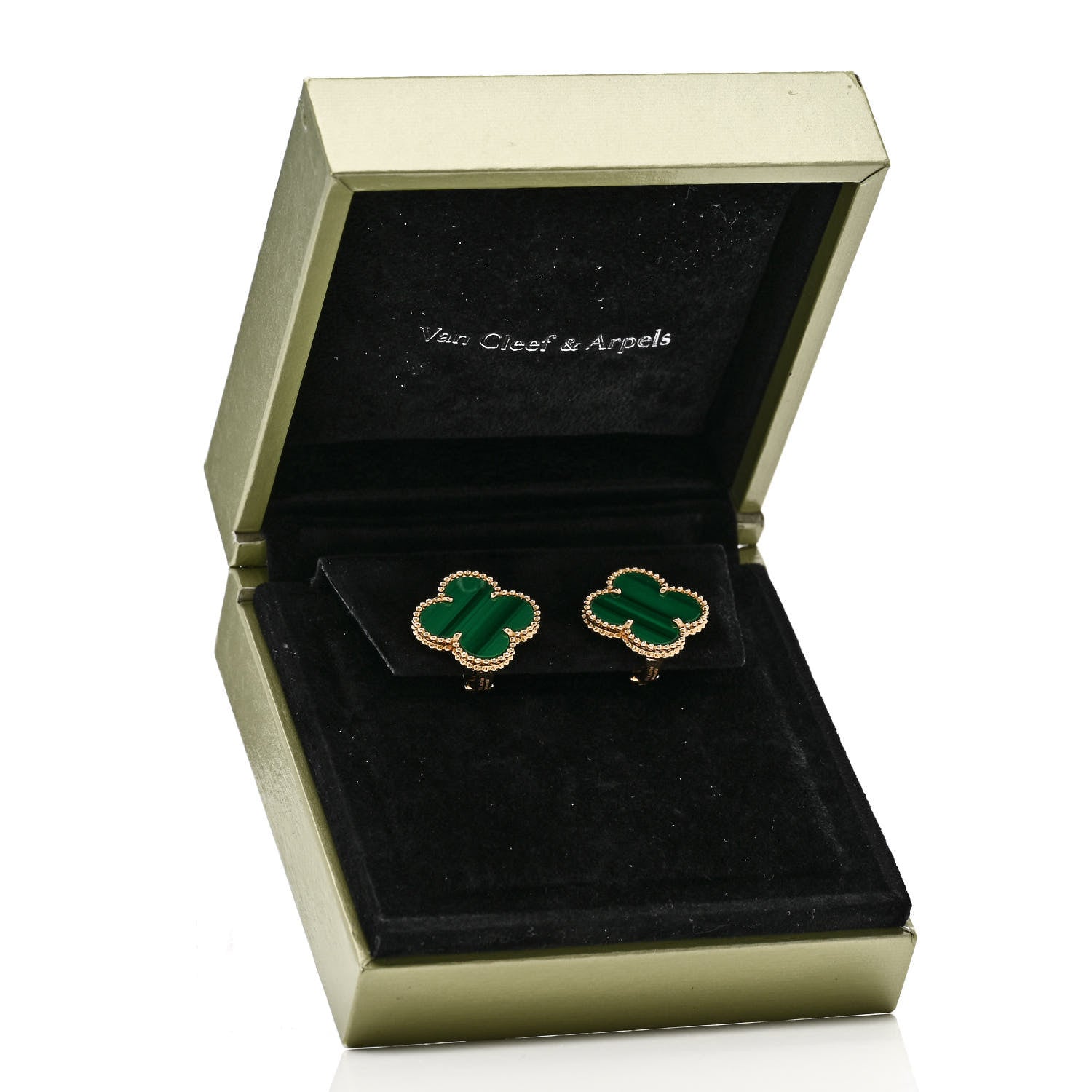 Van Cleef & Arpels 18K Yellow Gold Malachite Magic Alhambra Earrings 5 of 5