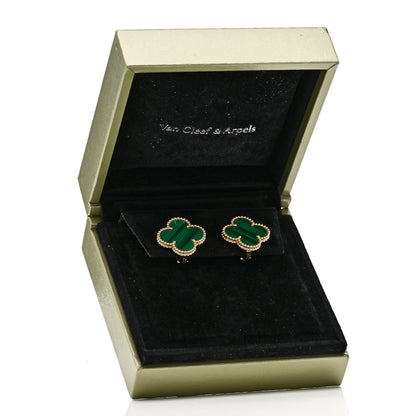 Van Cleef & Arpels 18K Yellow Gold Malachite Magic Alhambra Earrings 5 of 5