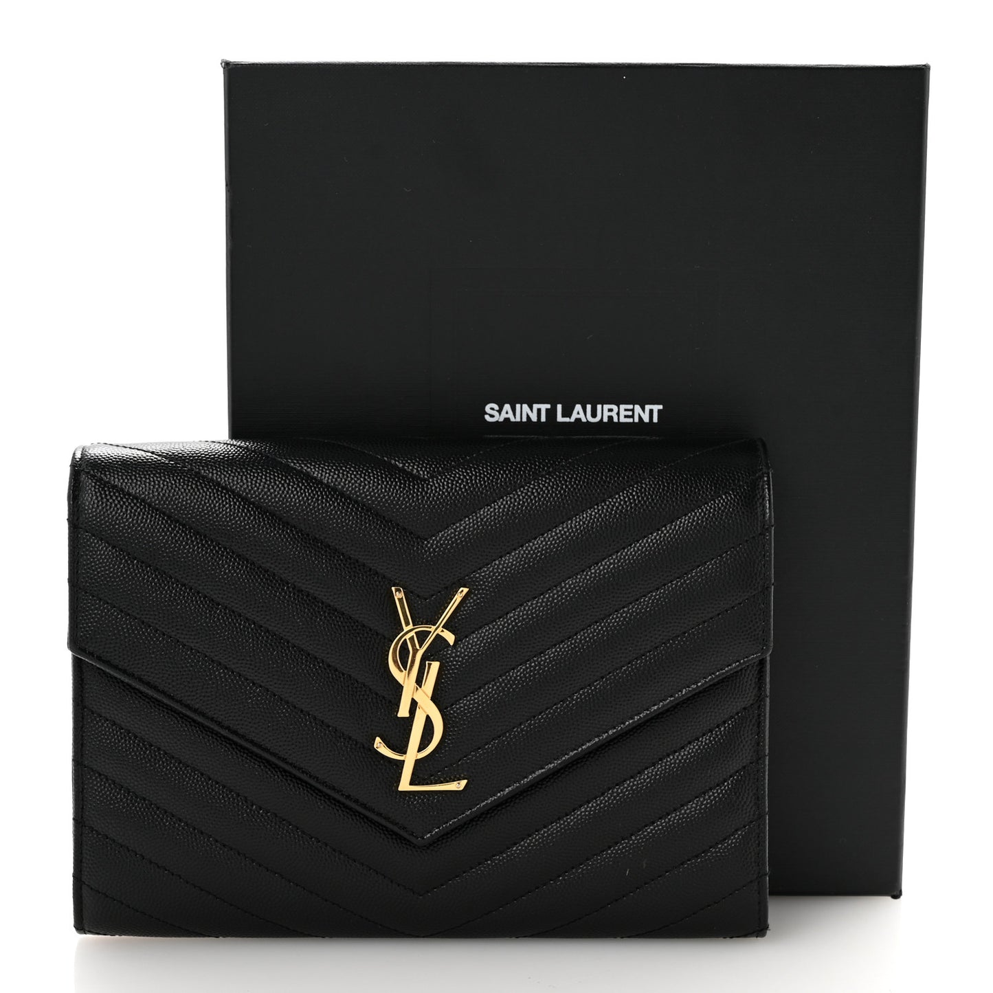 Grain De Poudre Matelasse Chevron Monogram Envelope Clutch Black