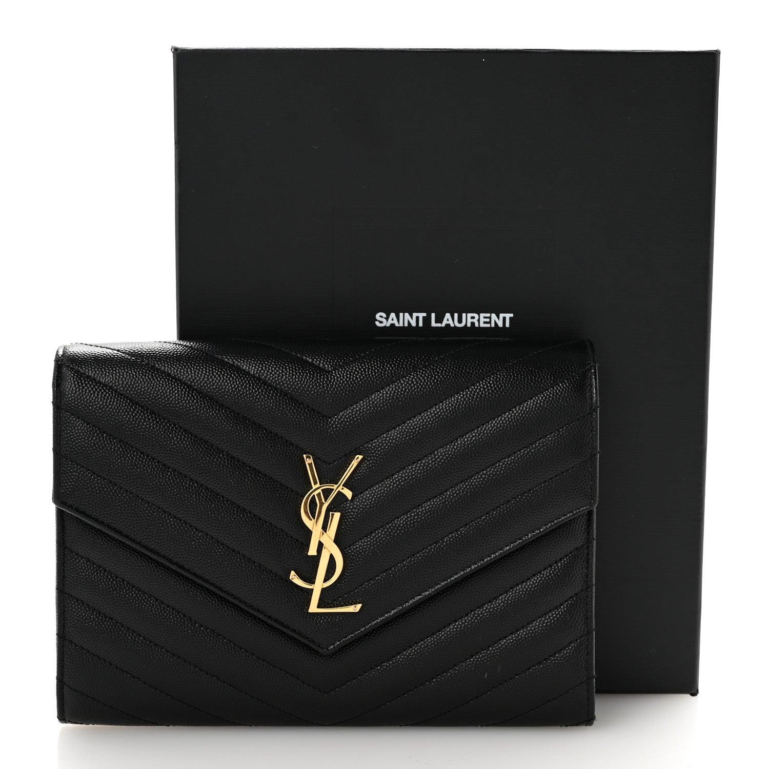 Saint Laurent Grain De Poudre Matelasse Chevron Monogram Envelope Clutch Black 13 of 13