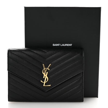 Saint Laurent Grain De Poudre Matelasse Chevron Monogram Envelope Clutch Black 13 of 13