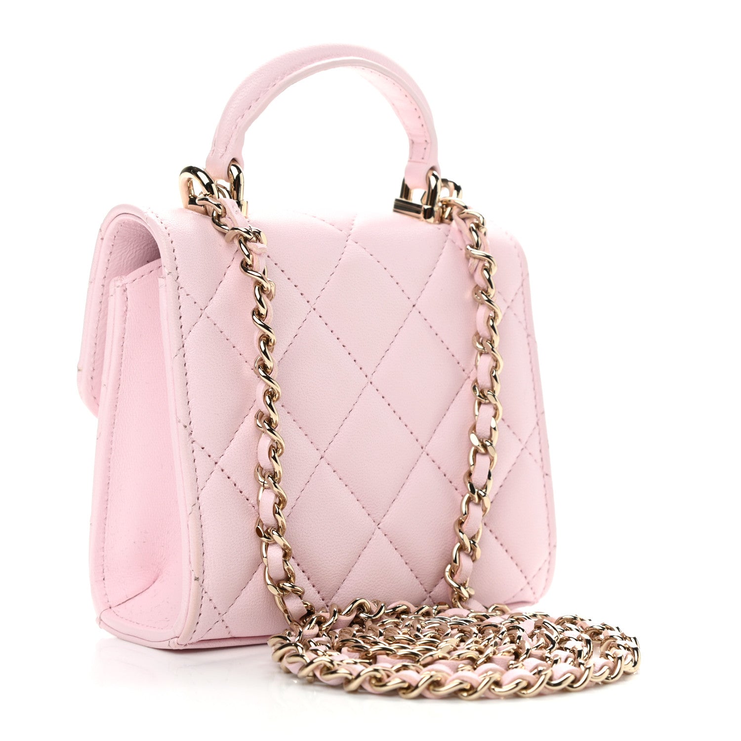 Chanel Lambskin Quilted Top Handle Clutch With Chain Light Pink 3 of 13