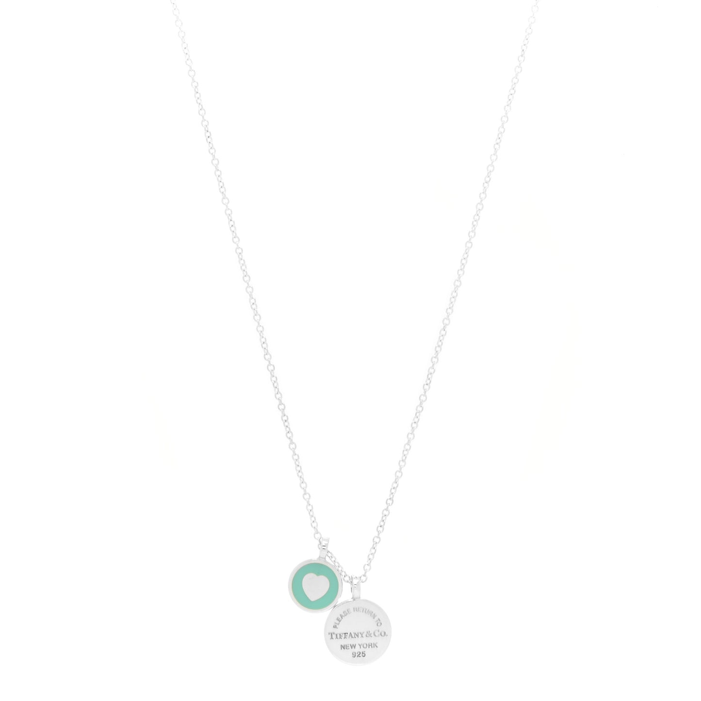 Sterling Silver Enamel Return to Tiffany Double Round Tag Pendant Necklace Blue