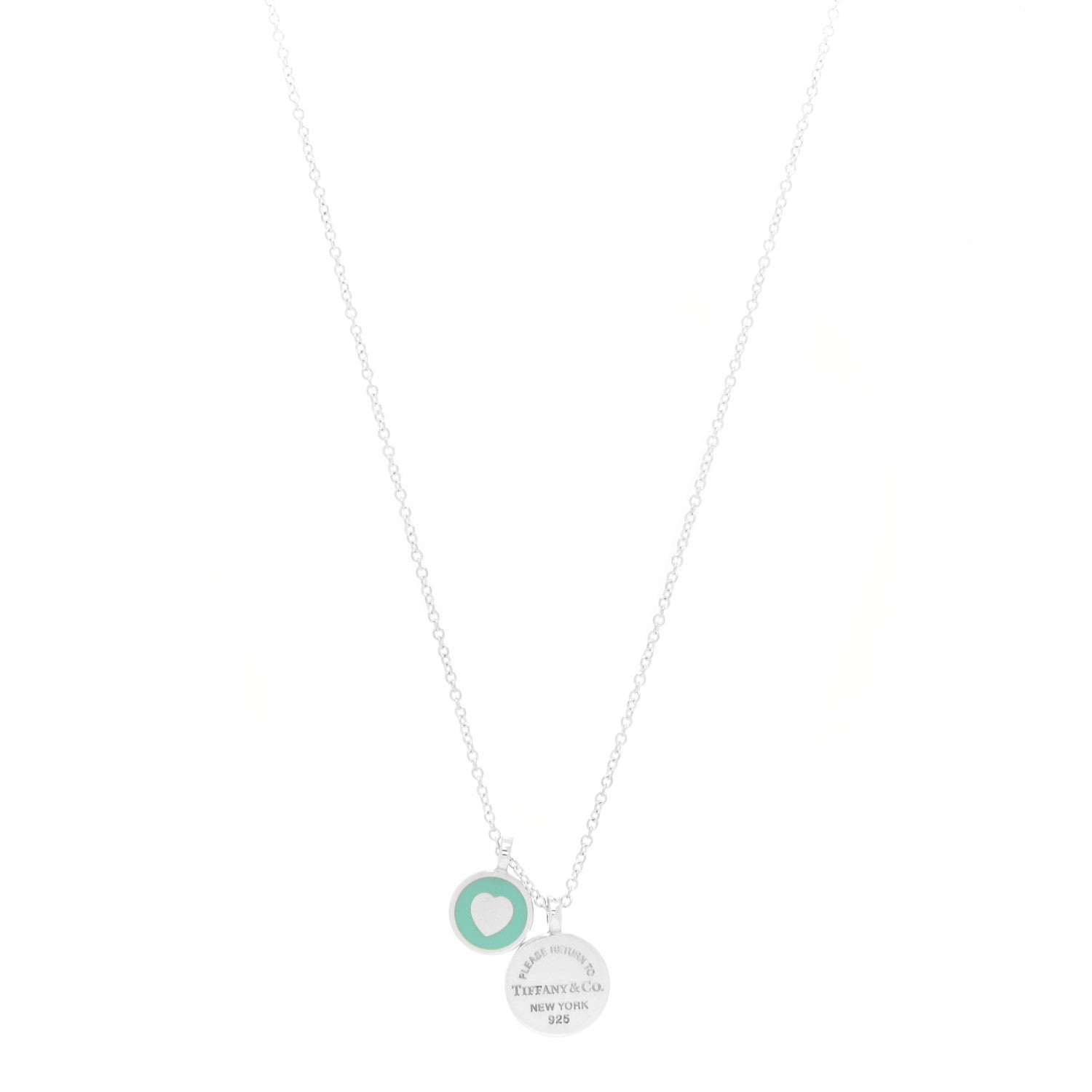 Tiffany Sterling Silver Enamel Return to Tiffany Double Round Tag Pendant Necklace Blue 1 of 6