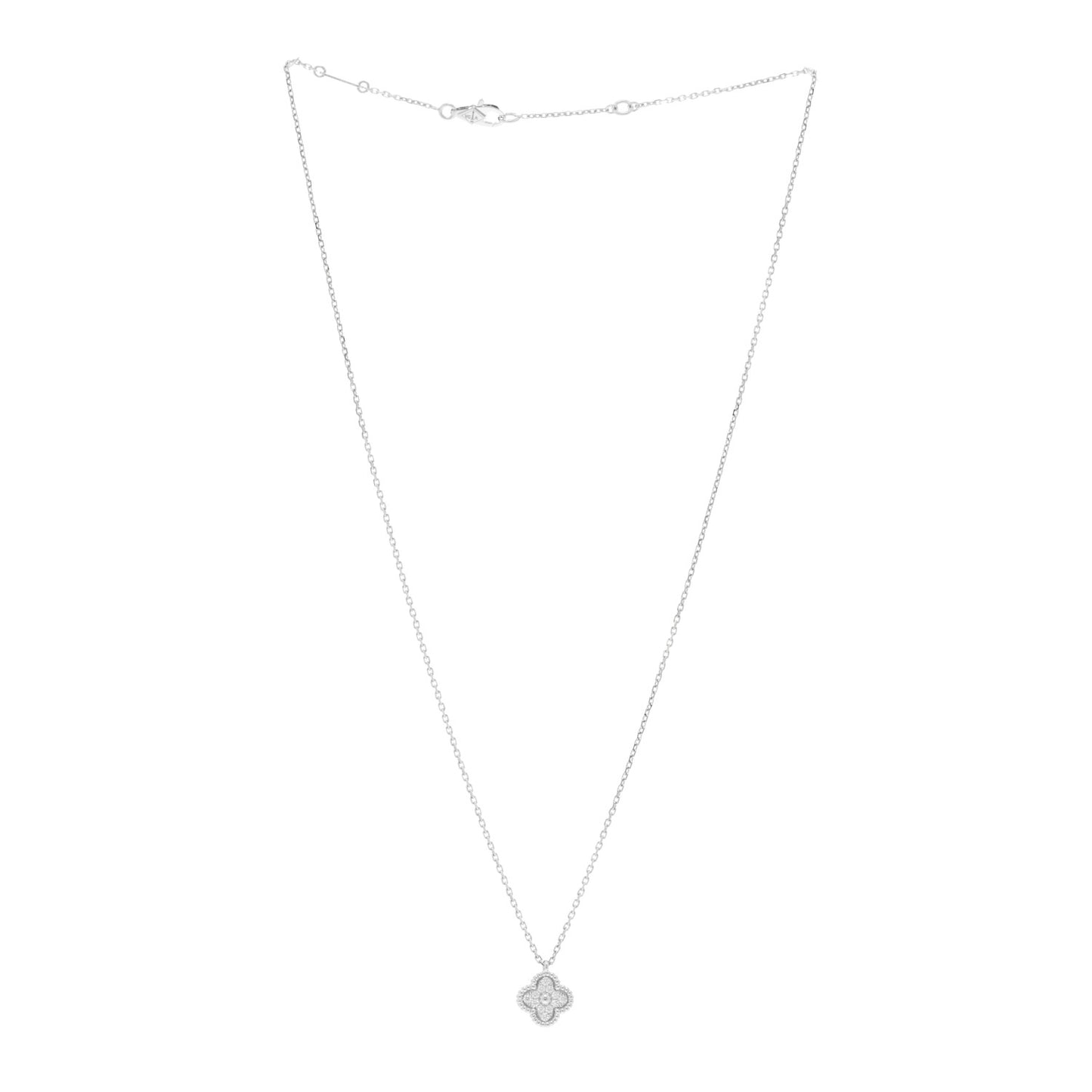 18K White Gold Diamond Sweet Alhambra Pendant Necklace