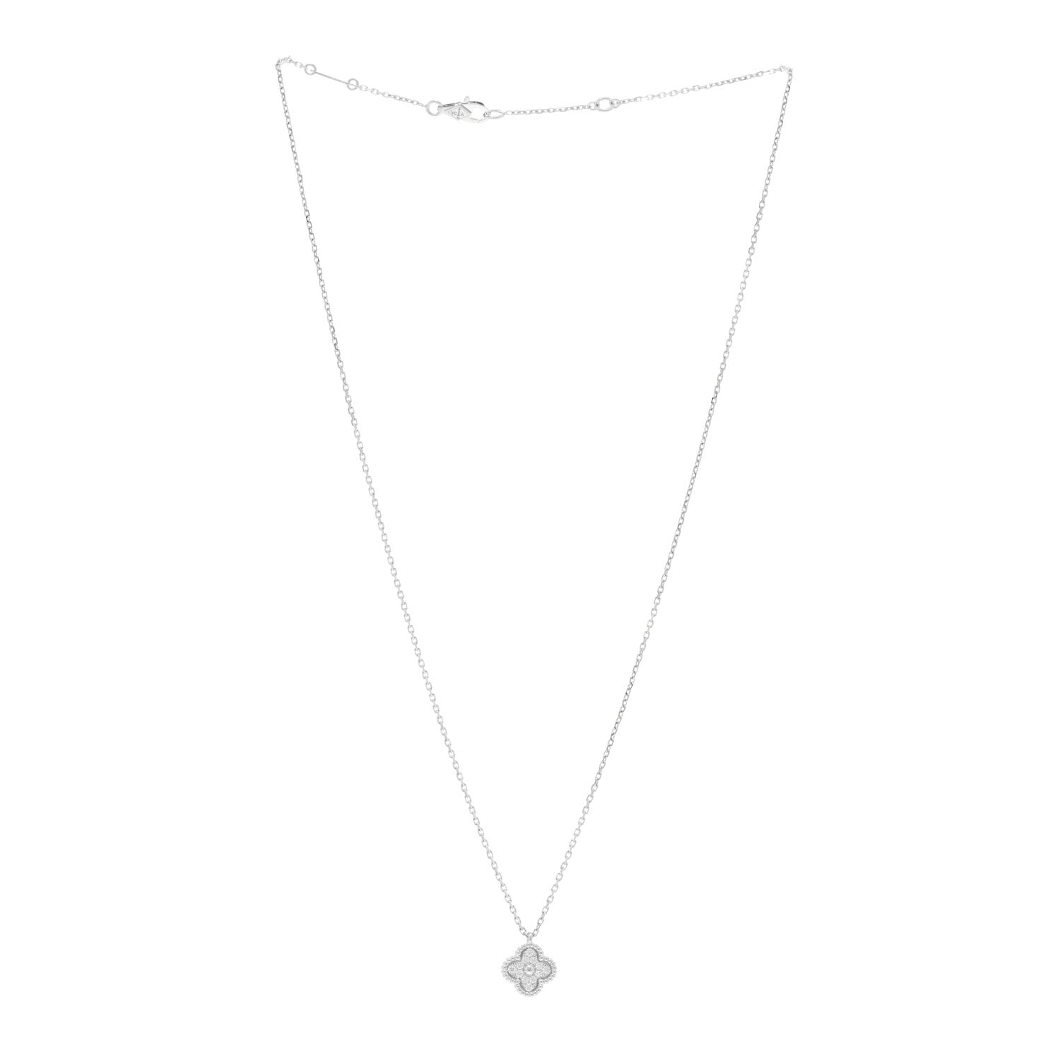Van Cleef & Arpels 18K White Gold Diamond Sweet Alhambra Pendant Necklace 3 of 6