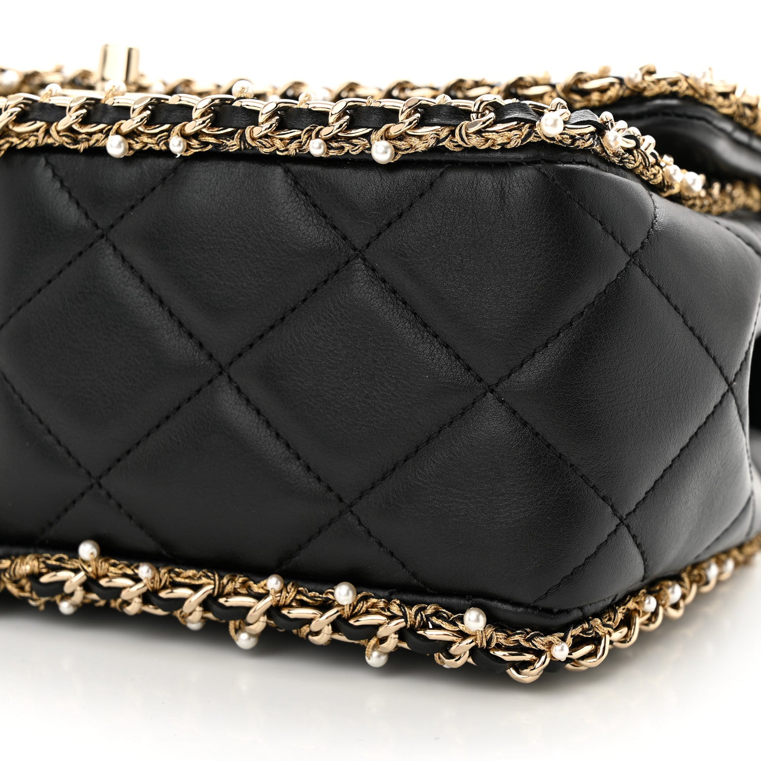 Chanel Lambskin Quilted Pearl Edge Rectangular Flap Bag Black 10 of 11