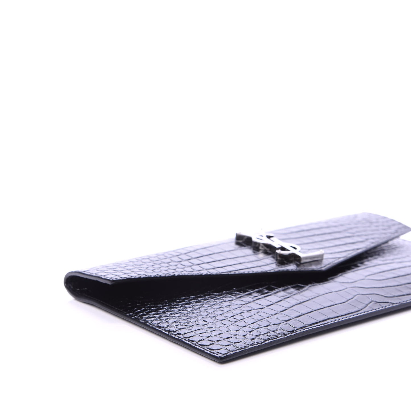 Calfskin Crocodile Embossed Uptown Monogram Clutch Black
