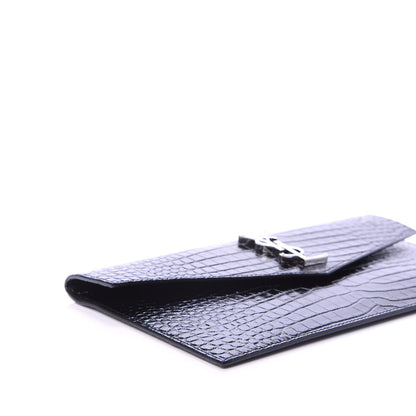 Saint Laurent Calfskin Crocodile Embossed Uptown Monogram Clutch Black 6 of 10