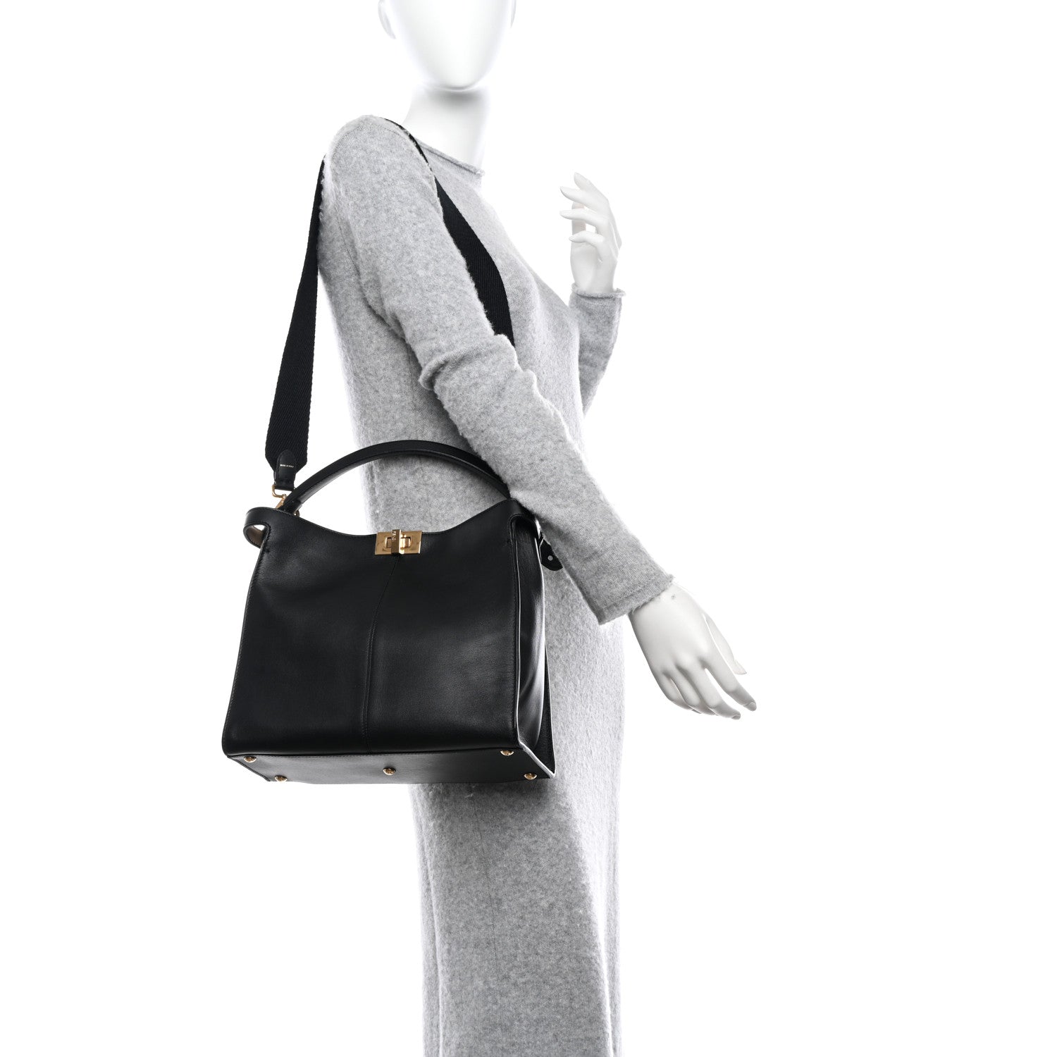 Fendi Vitello Seta Glazed Fabric FF 1974 Medium Peekaboo X-Lite Black Mogano Panna 2 of 10