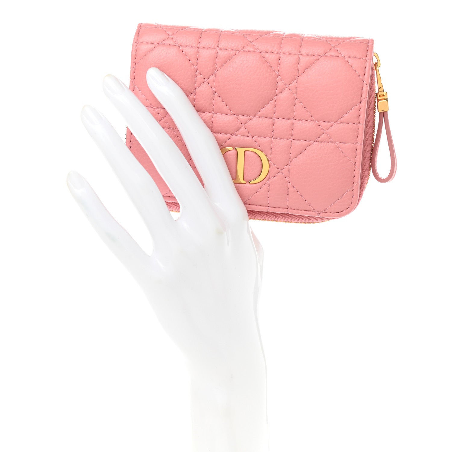 Christian Dior Grained Calfskin Supple Cannage Caro Compact Zipped Wallet Pink 2 of 10