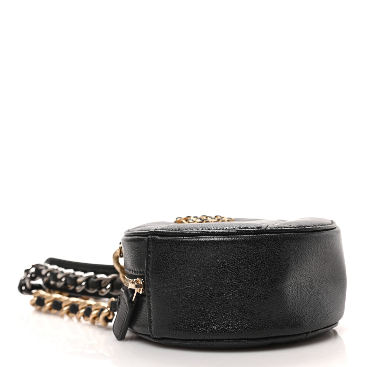 Shiny Goatskin Quilted Chanel 19 Round Clutch With Chain Black