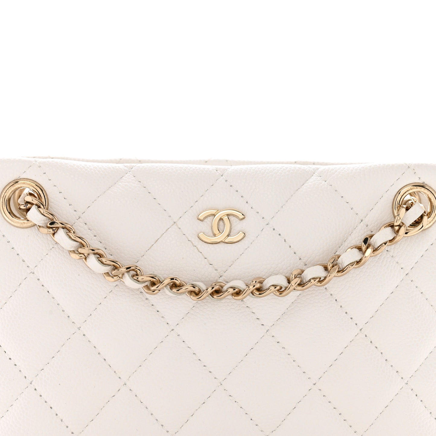 Caviar Quilted Classic Clutch Tote With Chain White