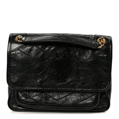 Saint Laurent Crinkled Calfskin Matelasse Monogram Baby Niki Chain Satchel Black 1 of 11