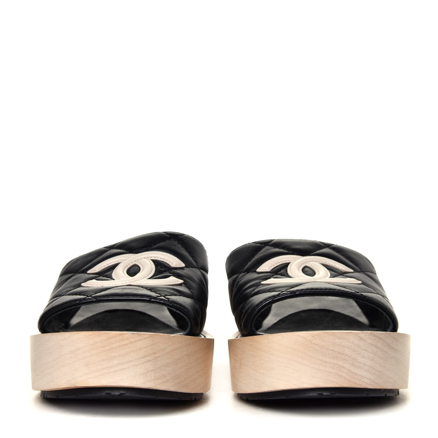Chanel Lambskin Quilted CC Mules 37 Beige Black 7 of 12