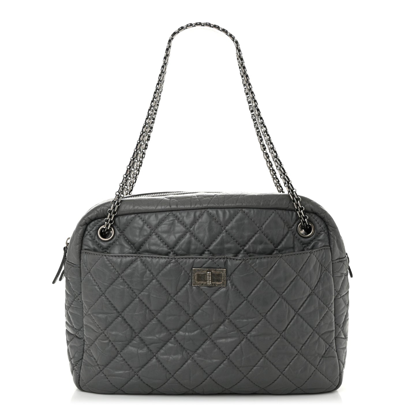 Aged Calfskin Quilted Large Reissue Camera Case Grey