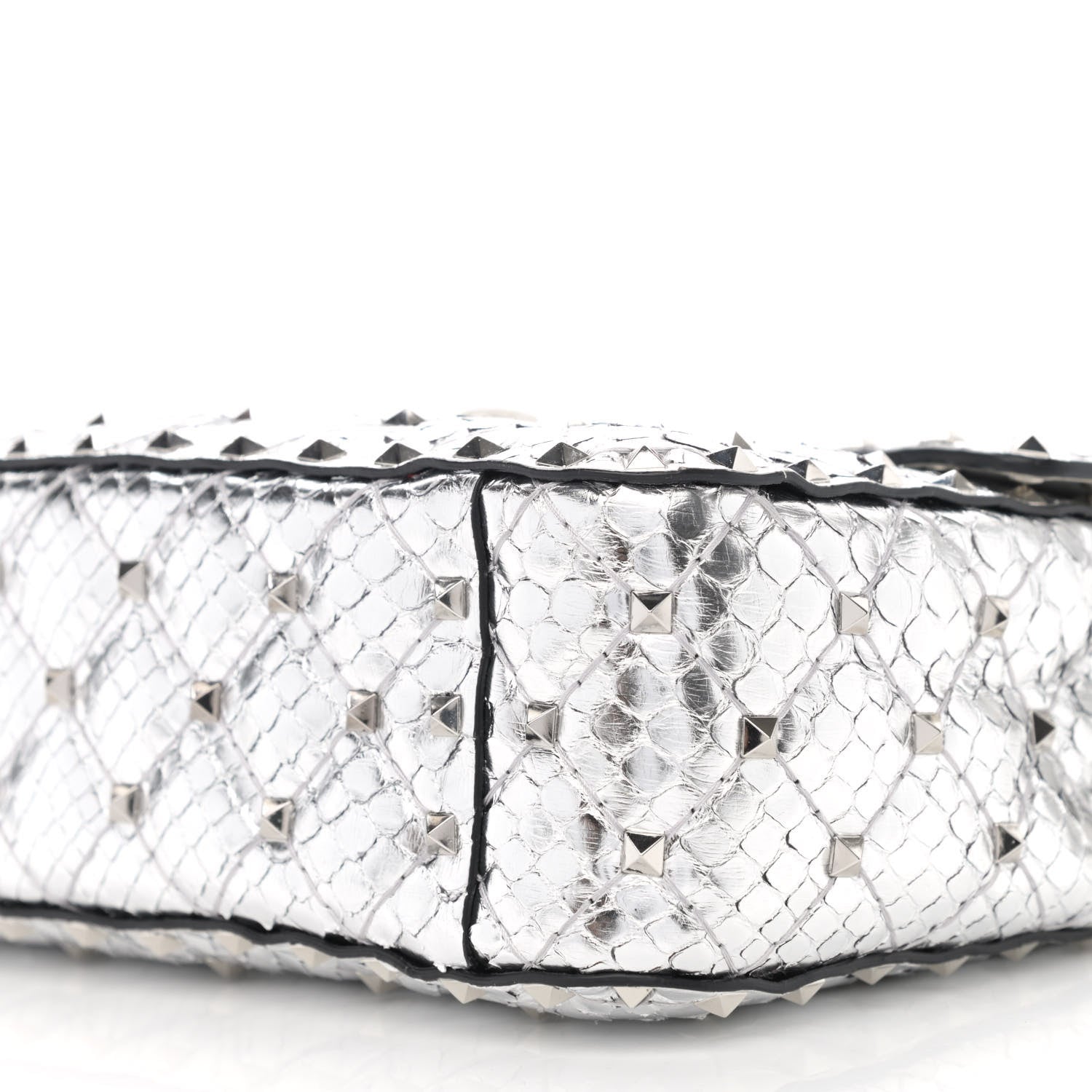 Valentino Garavani Metallic Watersnake Medium Rockstud Spike Shoulder Bag Silver 9 of 10