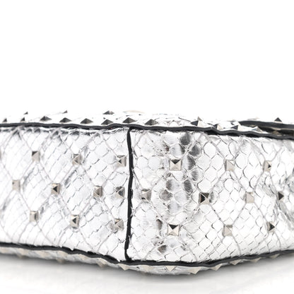 Valentino Garavani Metallic Watersnake Medium Rockstud Spike Shoulder Bag Silver 9 of 10