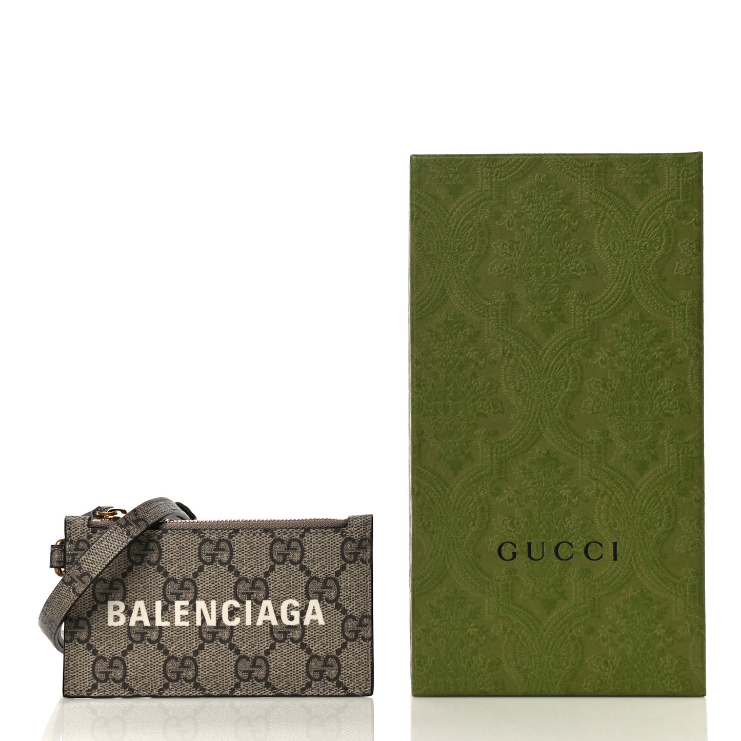 X BALENCIAGA GG Supreme Monogram Logo Card Case With Strap Beige Ebony