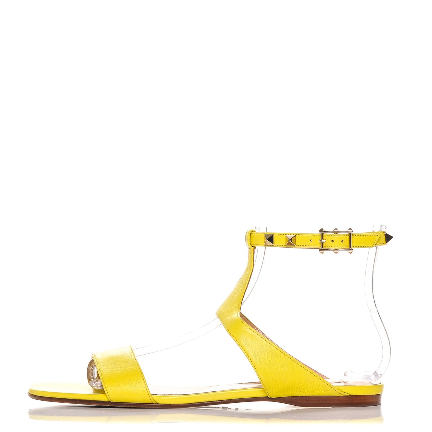 Nappa Rockstud Ankle Strap Flat Sandals 39 Acid Yellow