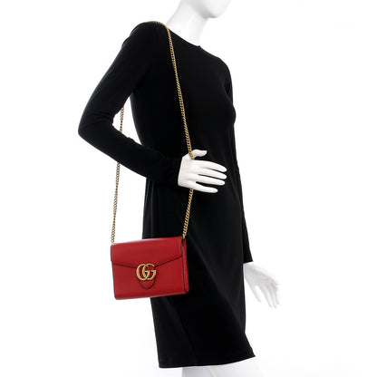 Gucci Calfskin GG Marmont Chain Wallet Vulcanic Red 2 of 8