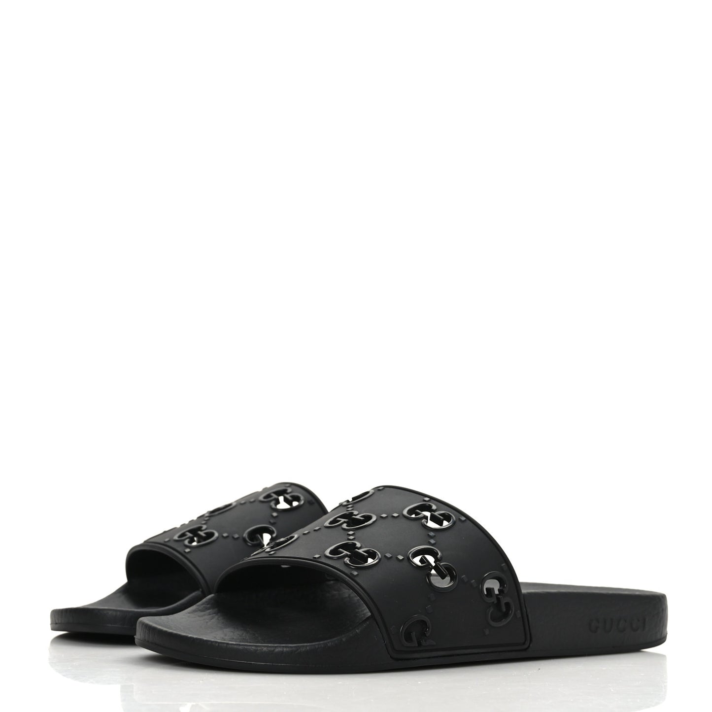 Rubber GG Monogram Perforated Womens Slide Sandals 39 Black
