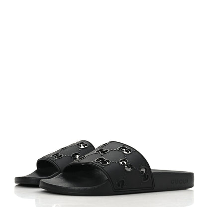 Gucci Rubber GG Monogram Perforated Womens Slide Sandals 39 Black 3 of 6