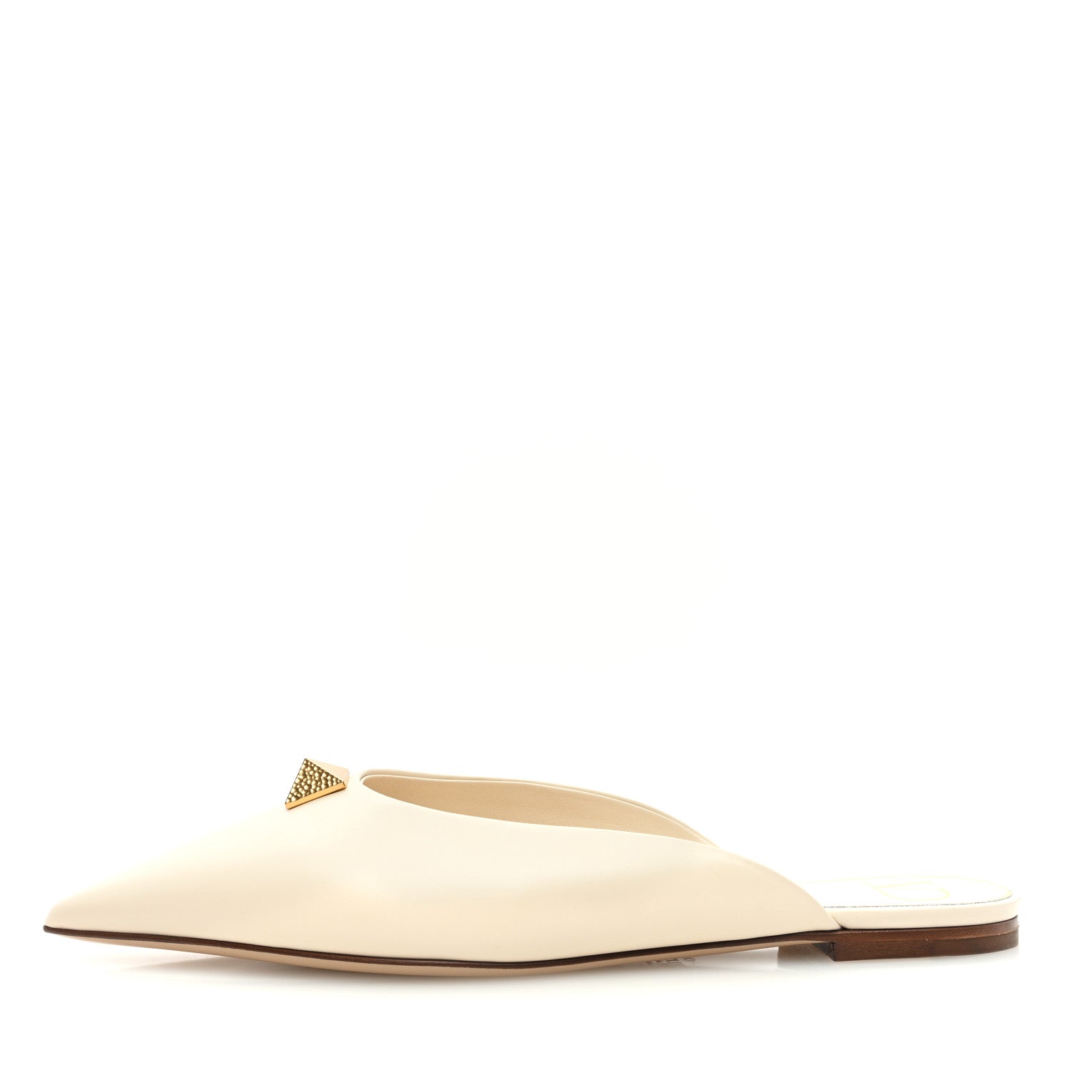 Valentino Garavani Calfskin Roman Stud Pointed Flat Mules 38 Light Ivory 1 of 7