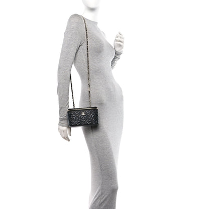 Chanel Lambskin Camellia Embossed Small Vanity Case With Chain Black 2 of 10